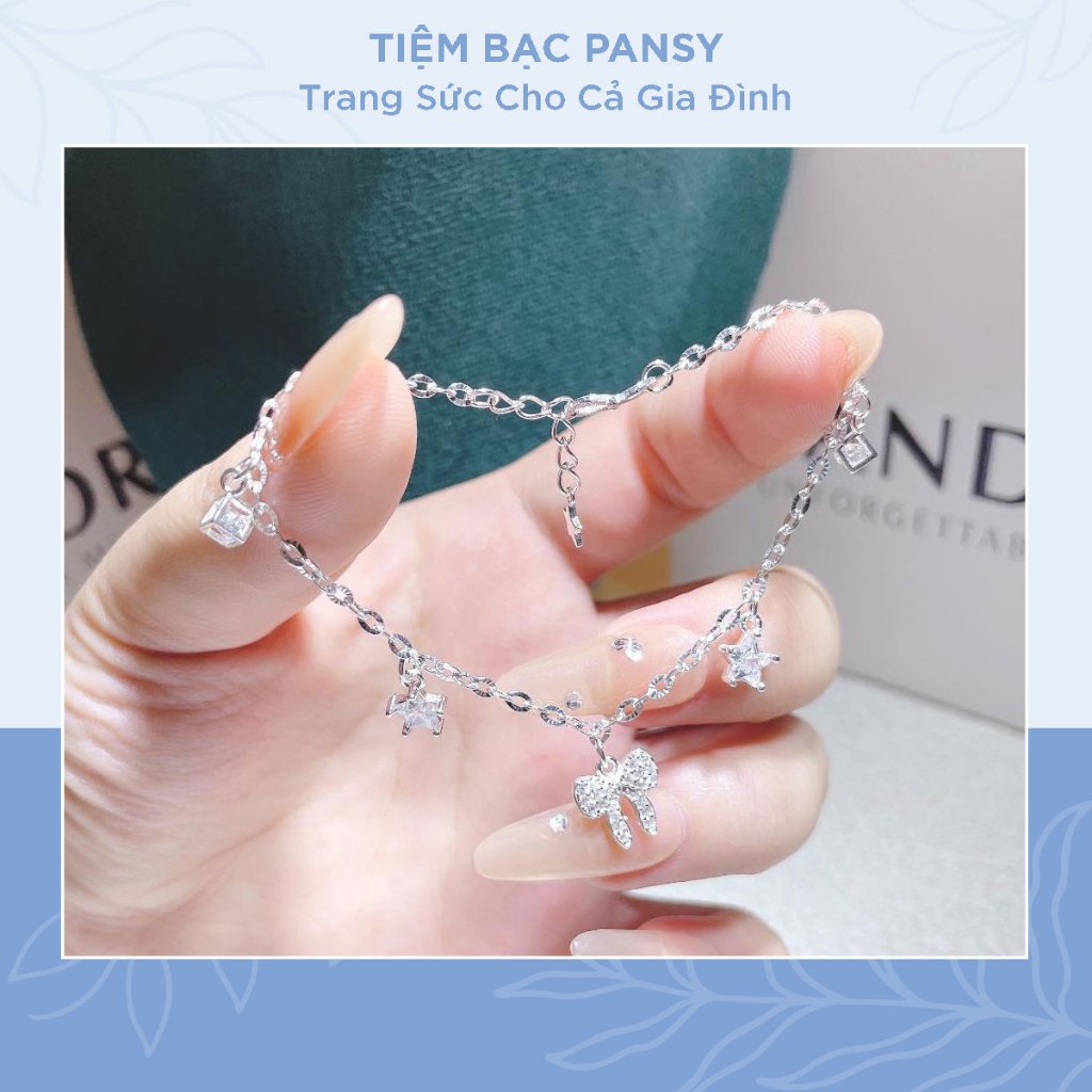 Lắc tay bạc nữ treo nơ xinh xắn PANSY - Vòng tay nữ đẹp chuẩn bạc ta