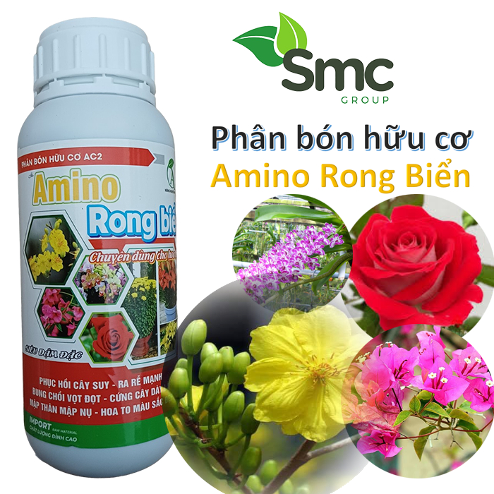 Phân bón hữu cơ cho Hoa Hồng, Mai Vàng, Hoa Giấy, Hoa Lan, cây kiểng Amino Rong Biển 500ml chuyên hoa kiểng