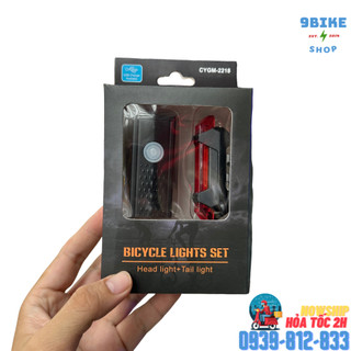 Đèn led xe đạp combo trước sau sạc USB đèn sau sáng đỏ