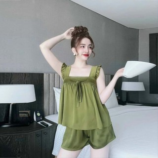 Đồ bộ ngủ nữ bộ mặc ngủ nữ đồ bộ ngủ 2 dây bộ đùi 2 dây mặc nhà vải satin Freesize 54kg - CN100