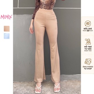 Quần ống loe MIMIX cạp cao trơn nữ dáng suông dài thun tăm BN9150