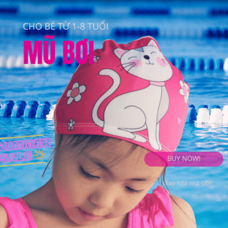 Mũ bơi cho bé từ 1 đến 8 tuổi, hình hoạt hình chất liệu vải lạnh