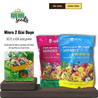 Bộ 2 Phân Bón NPK Minro 200gr, dùng cho 2 giai đoạn phát triển rau củ quả và hoa - Rạng Đông Seeds