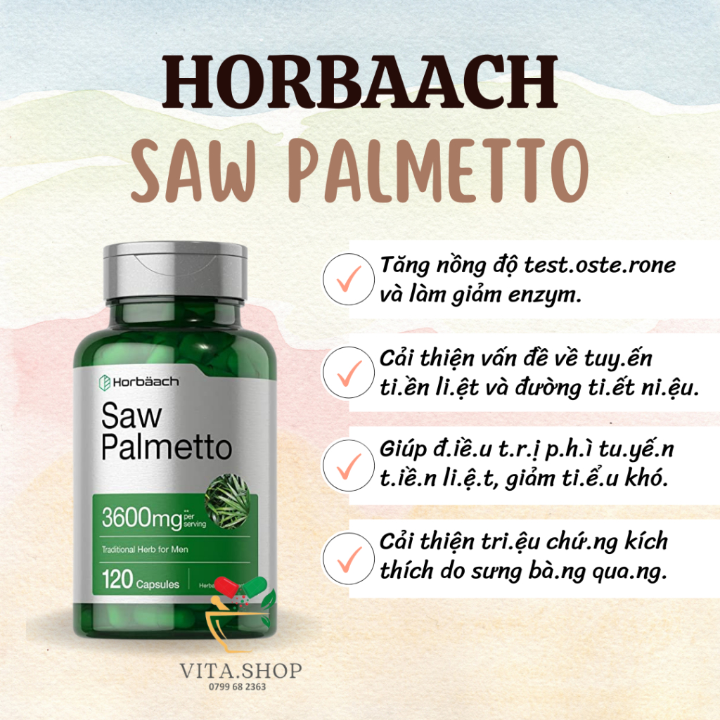 Horbaach Saw Palmetto 3600mg - Viên uống hỗ trợ sức khỏe tuyến tiền liệt và đường tiết niệu 120 viên
