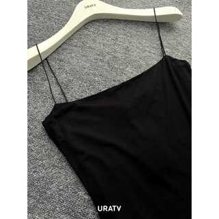 Đầm thun body ngắn 2 dây đen basic URATV