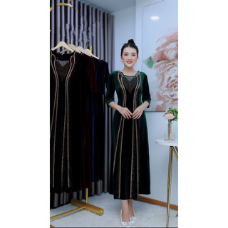 Đầm Trung Niên - HOA TRÀ (V500) Thiết kế trang nhã, sang trọng phù hợp đi dự tiệc, ngồi sui - DÁNG DÀI ĐẦM BIGSIZE