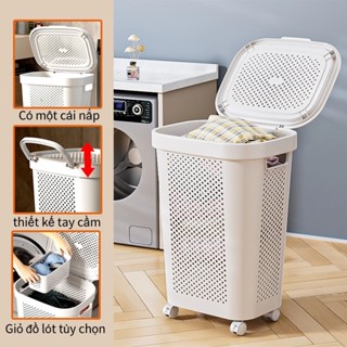 [🎖️TOP1]giỏ đựng đồ giặt 60L giỏ đựng quần áo Sọt Đựng Quần Áo nhựa Chất liệu dày dặn có nắp đậy và 4 bánh xe