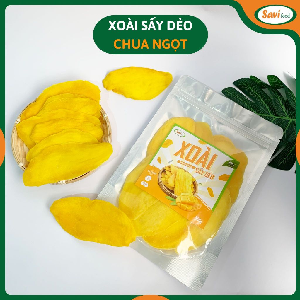 Xoài sấy dẻo nguyên miếng 500gram,chua ngọt tự nhiên không xơ hàng xuất khẩu SaviFood
