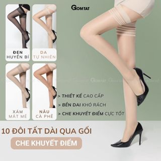 Set 10 đôi tất vớ dài qua gối nữ GOMTAT che khuyết điểm siêu dai, chất liệu sợi poly mềm mịn co giãn - D16-A104-CB10