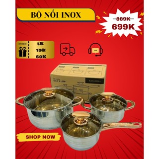 Bộ nồi kaisa villa 9 đáy 3 món kv-3q, bộ nồi dùng được cho mọi loại bếp