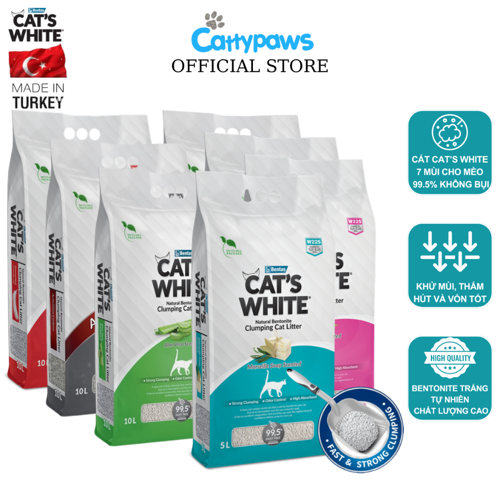 Cát Vê Sinh Cho Mèo Cat’s White Đủ Mùi Hương Khử Mùi Tốt Túi 8,5Kg - Cát Đất Sét SIêu Vón Thổ Nhĩ Kỳ