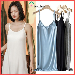 Váy ngủ 2 dây có mút ngực, đầm ngủ bigsize ZENI váy lót mặc trong đầm chất thun lạnh mềm mịn mát