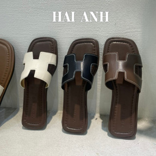 Dép Lê Nữ Chữ H, Dép HM Quai Ngang Đế Phẳng Da Mịn Dẻo Dai Đủ Size - HẢI ANH SHOES