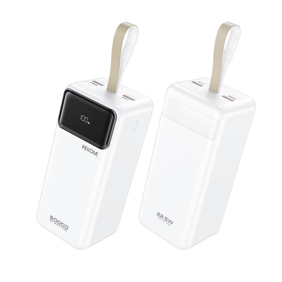 Pin dự phòng Wekome WP-75 50000mAh PD TypeC 20W và QC3.0 22.5W, màn hình LCD báo pin (Trắng) - Phụ Kiện 1986