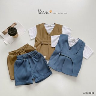 Bộ gile vest công tử bé trai, bộ vest cộc tay phối áo phông trắng quần âu Beemo