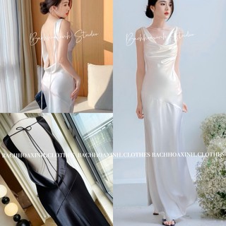 Váy lụa cổ đổ maxi ĐỔ LƯNG cột dây form đuôi cá dự tiệc sang chảnh sexy