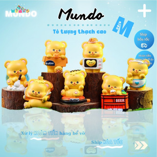 Tô tượng thạch cao size m combo 6 gấu bơ, tượng thạch cao art toy mundo