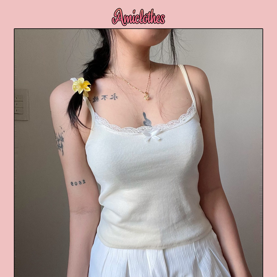 Amiclothes2_Áo Hai Dây Nữ Phối Ren Thời Trang Mùa Hè Ngọt Ngào Cho Nữ