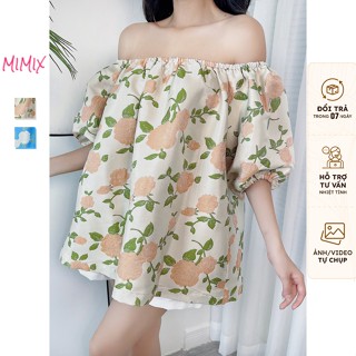  Áo baby doll MIMIX nữ trễ vai họa tiết hoa hồng DG9200 