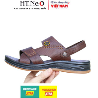 Sandal da bò, dép nam HT.NEO 100% kết hợp đế kếp cao 3,5cm cực đẹp khâu may chân quai siêu chắc chắn