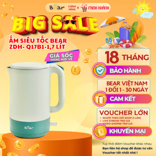 Bình đun nước, ấm siêu tốc bear zdh-q17b1 - 1,7 lít, cảm biến strix, 2 lớp, tự ngắt khi sôi an toàn