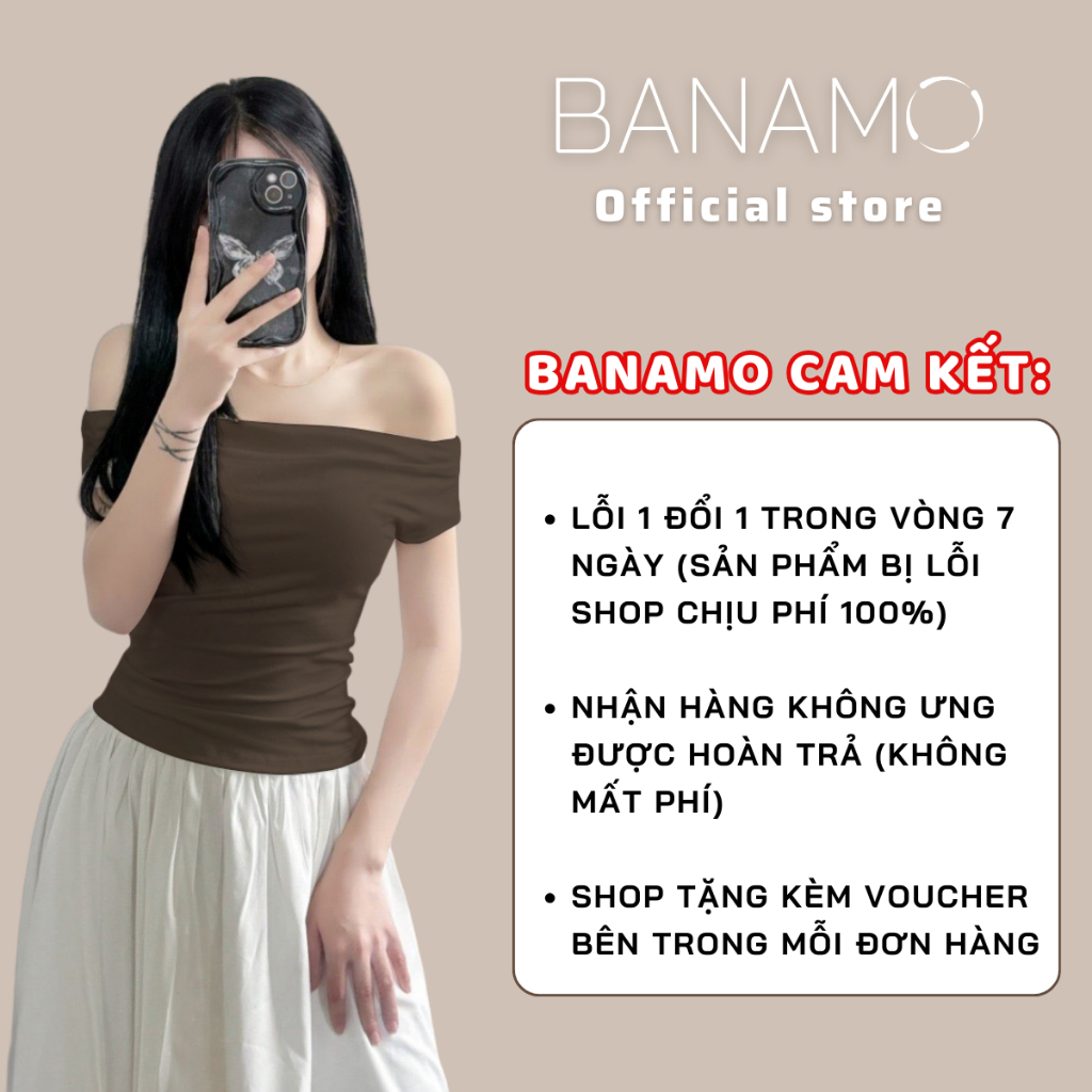 Áo thun nữ BIGSIZE Banamo Fashion áo trễ vai cộc tay chất liệu cotton co giãn ôm body 3008 | BigBuy360 - bigbuy360.vn