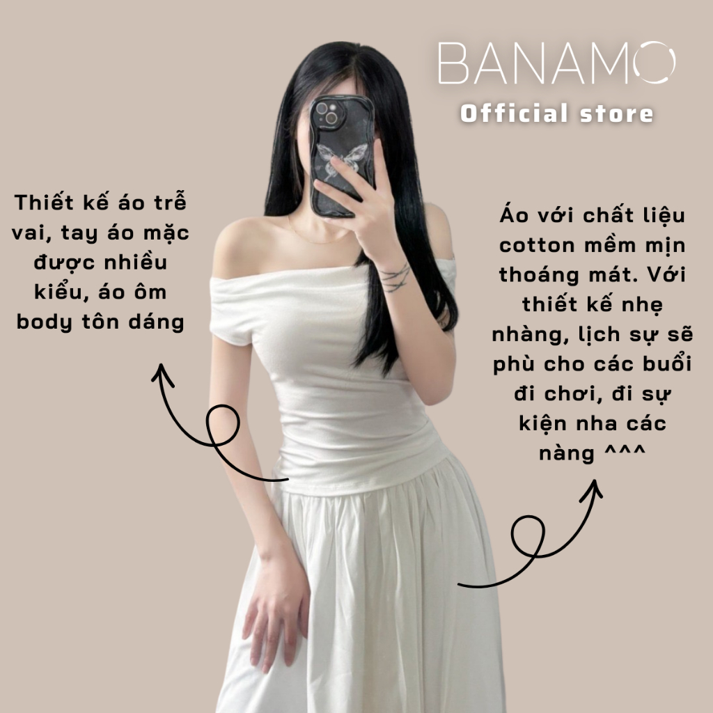 Áo thun nữ BIGSIZE Banamo Fashion áo trễ vai cộc tay chất liệu cotton co giãn ôm body 3008 | BigBuy360 - bigbuy360.vn