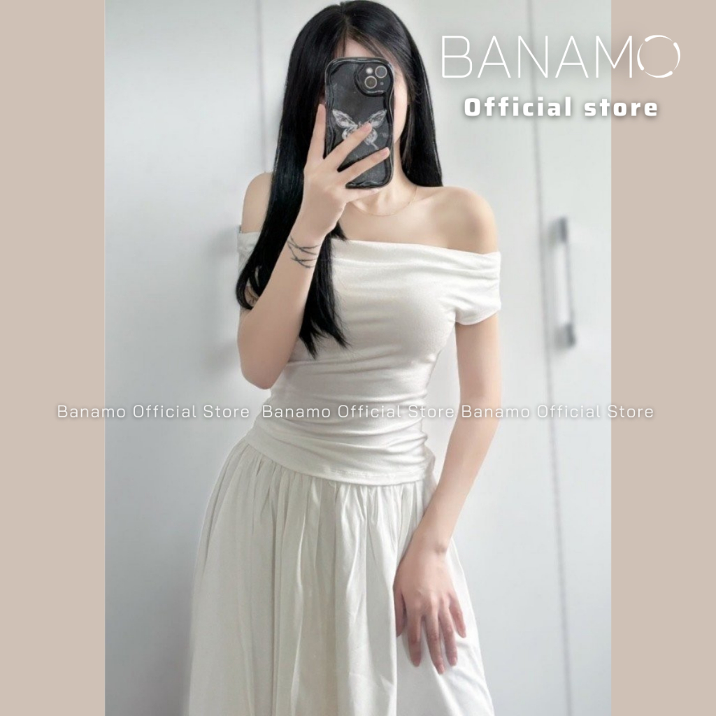 Áo thun nữ BIGSIZE Banamo Fashion áo trễ vai cộc tay chất liệu cotton co giãn ôm body 3008 | BigBuy360 - bigbuy360.vn