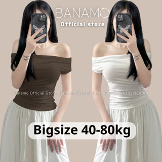 Áo thun nữ BIGSIZE Banamo Fashion áo trễ vai cộc tay chất liệu cotton co giãn ôm body 3008