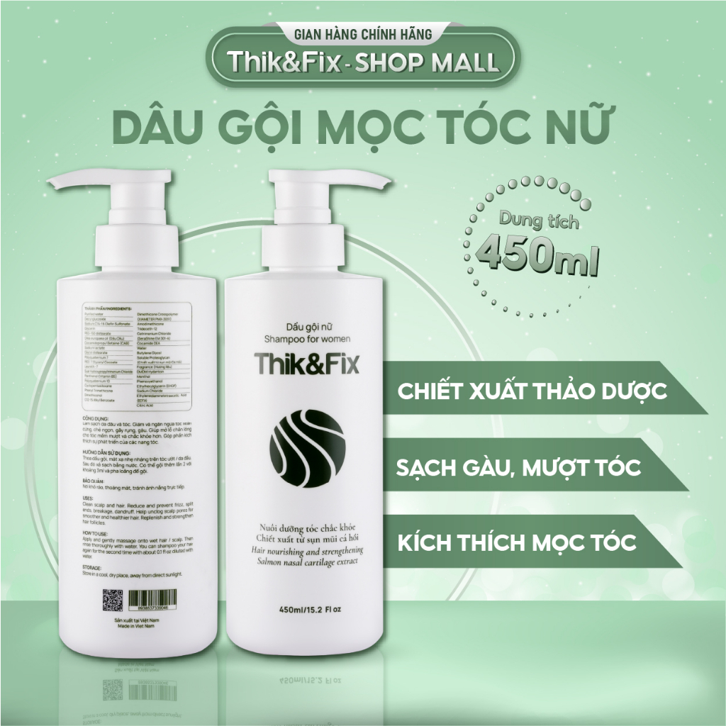 [HÀNG CHÍNH HÃNG] Dầu gội - Dẩu xả kích mọc tóc dành cho Nữ Thik&Fix - Phục hồi tóc hư tổn, dưỡng tóc suôn mượt óng ả