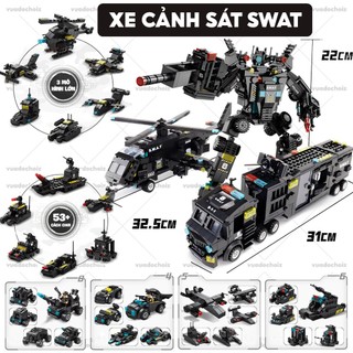 [920 CHI TIẾT] Bộ đồ chơi logo xếp hình Cảnh Sát đội đặc nhiệm SWAT mô hình lắp ráp Robot và Máy Bay