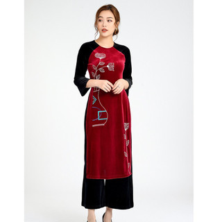 Áo Dài Cách Tân Nữ Nhung Thêu LAMER L61A18Q028 (Không Kèm Quần)