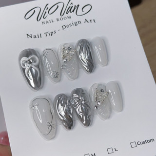 Nail box tráng gương nơ bạc gel nổi