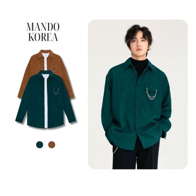 Áo Sơ Mi Nhung Tăm MANDO Dài Tay Dáng Suông Phối Dây Xích Unisex Phong Cách Thời Trang Hàn Quốc - SHT008