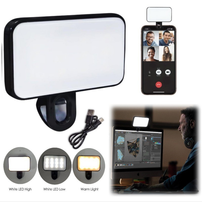 Đèn LED Selfie 3 chế độ có thể tùy chỉnh, Đèn chụp ảnh hỗ trợ sáng, Đèn quay video, Đèn livestream dạng kep nhỏ gọn