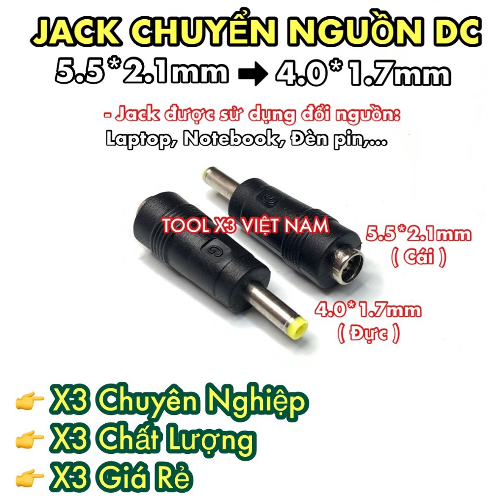 [Chui vàng] Jack chuyển nguồn DC 5.5*2.1mm sang 4.0*1.7mm (ToolVN)
