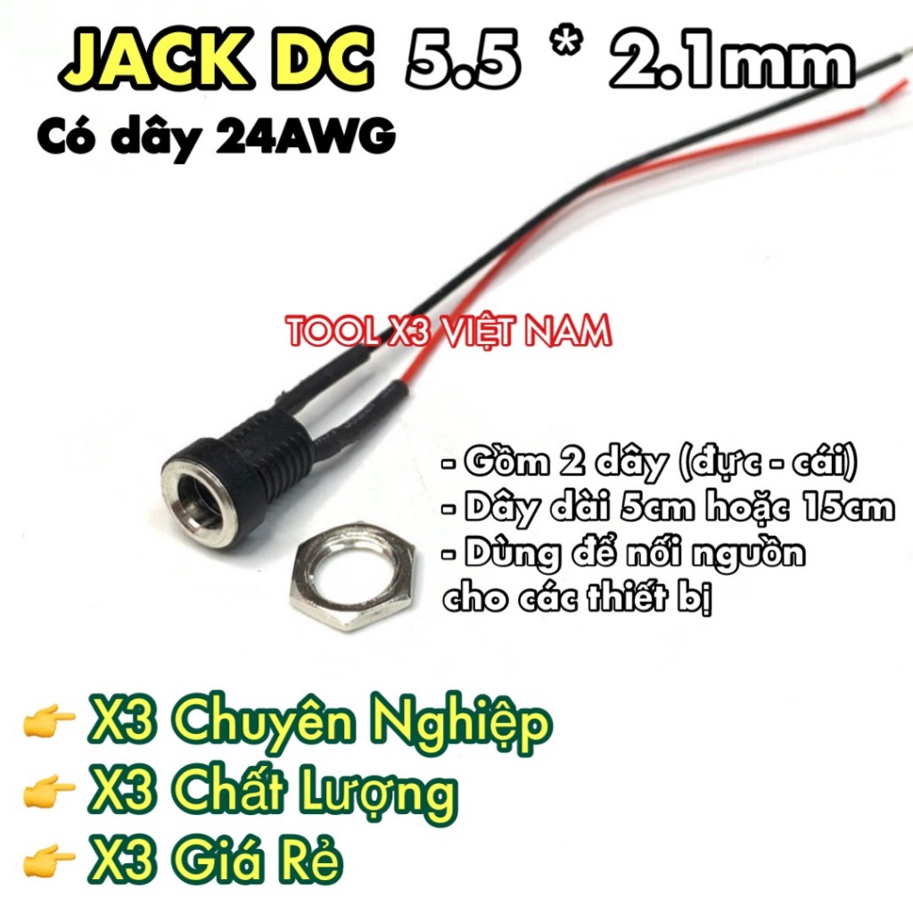 [5521] Jack DC 5.5*2.1mm có dây (ToolVN)