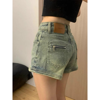 Quần Short Nữ Lưng Cao Denim Phối Túi Khoá Cho Nữ Cao Cấp Phong Cách Thời Trang Hàn Quốc