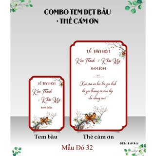 Combo Tem chai dẹt bầu + Thẻ cảm ơn Mẫu đỏ 32