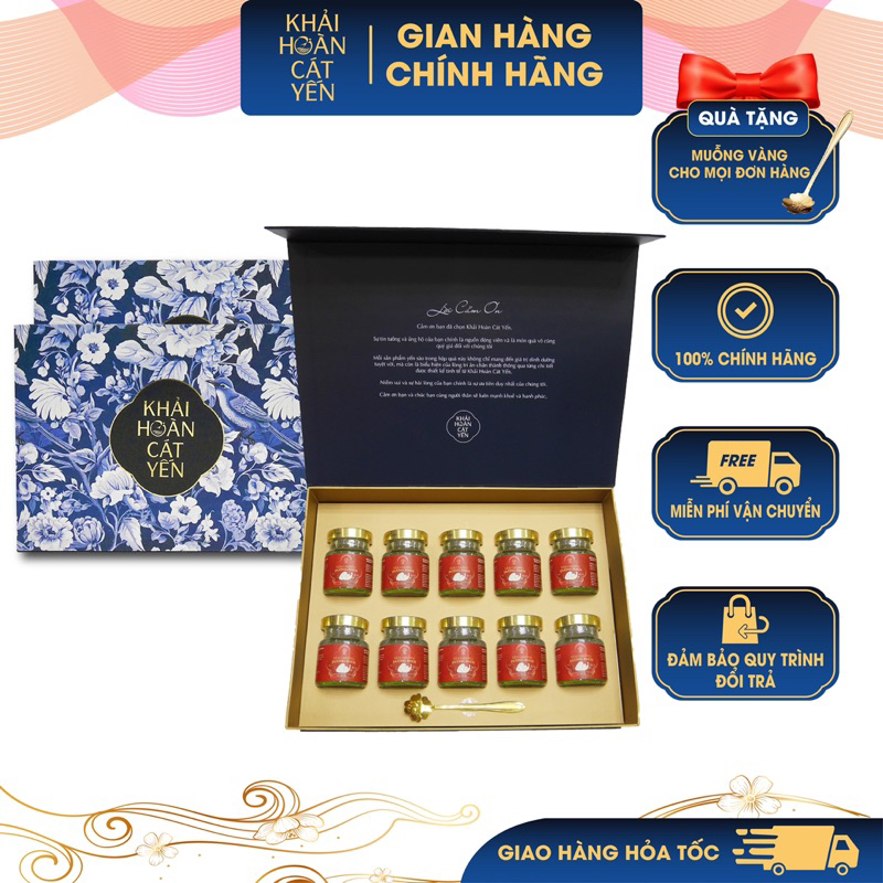 [Hỏa Tốc Đà Nẵng + Tặng kèm 2 hũ] Hộp quà cao cấp 10 hũ yến chưng 70ml, 35% Tổ Yến Sào Khánh Hoà