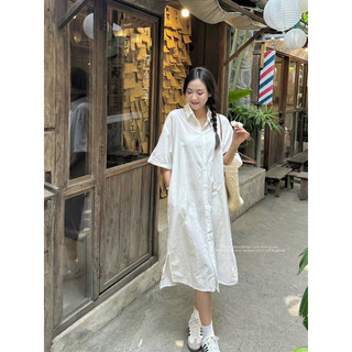 [RÁCH STORE] Đầm Sơmi - Thêu Ngựa - Xẻ Lai - Tay Ngắn Lật