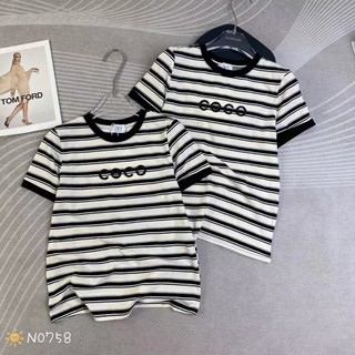  Áo thun nữ tay ngắn cổ tròn kẻ sọc thêu chữ COCO hàng Quảng Châu áo phông mùa hè form vừa chất cotton mát đẹp 0758 