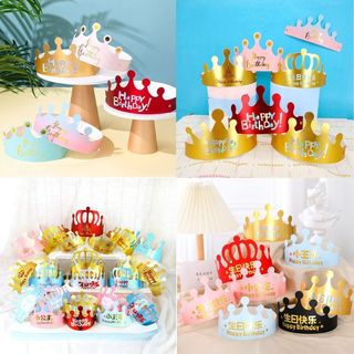 Vương miện giấy, mũ sinh nhật happy birthday, phụ kiện sinh nhật, mũ sinh nhật gấp gọn được hình vương miện