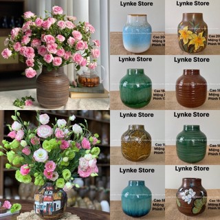Bình hoa lọ hoa nhỏ để bàn dáng bóng đèn men mộc gốm sứ bát tràng - lynke store