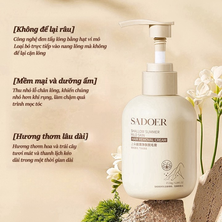 ⭐CHÍNH HÃNG⭐ Kem tẩy lông SADOER , Tẩy Lông Vùng Kín, Nách, Tay, Chân, Triệt Lông An Toàn Không đau Rát Dung Tích 150ml