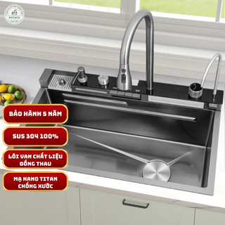 Chậu rửa bát thông minh năm phím có đèn led và hiển thị nhiệt độ tích hợp rửa ly , bơm dầu rửa chén và vòi máy lọc nước