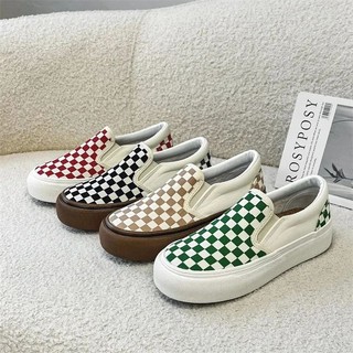 [Sẵn] Giày slip on họa tiết caro nhiều màu tùy chọn, đế giày giúp tăng chiều cao, lót êm, mềm mại