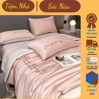 Lụa || Bộ 4 món chăn ga gối lụa Romantic city home chăn hè trần bông, chất liệu mềm mướt đơn sắc sang trọng sẵn hàng