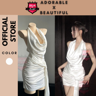 [Ảnh Thật] Đầm Cổ Đổ Trắng Chất Satin Lụa Co Giãn, Đầm Sát Nách Trễ Ngực Thắt Eo Kiểu Gợi Cảm [AdorablexBeautiful]