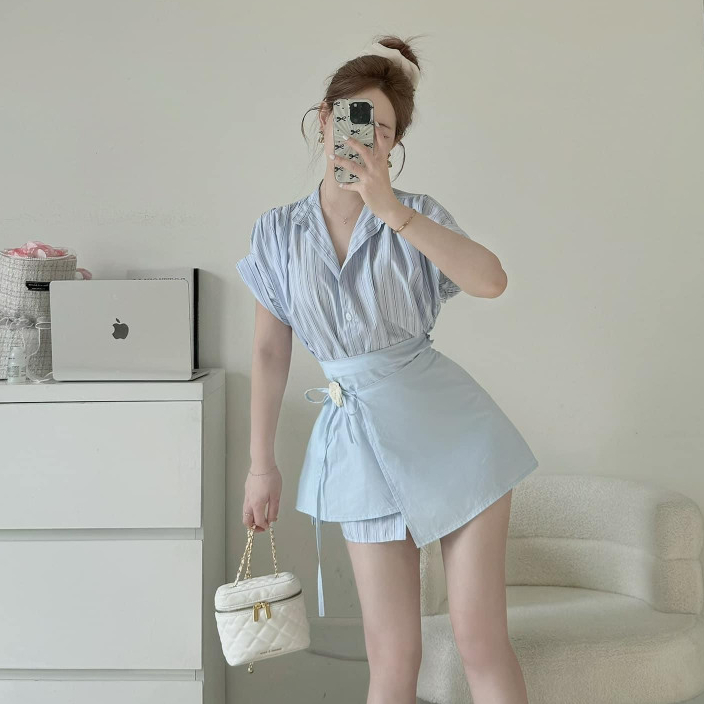 𝐛𝐲𝐂𝐡𝐚𝐧𝐡 - ACHI Set Sơ Mi Kèm Đai Quấn Eo